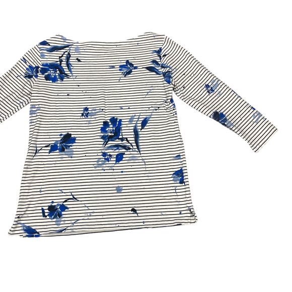 Polo Ralph Lauren Top Women's Medium White Blue Flowers and Stripes 3 /4 Sleeves - Picture 10 of 16